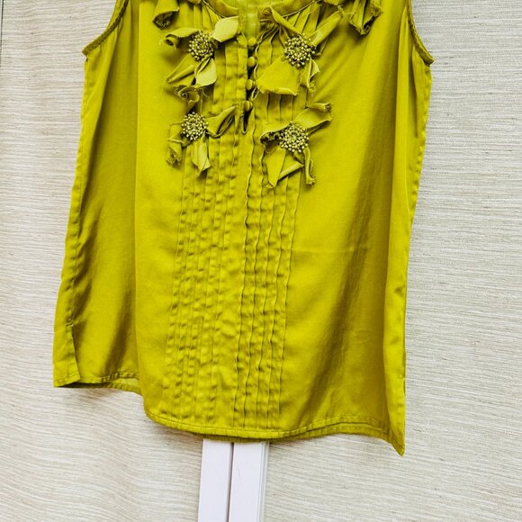 Talbots Green Silk Shell Top Flowers Sleeveless Celery Light Green Size 4P Cami - Picture 4 of 7